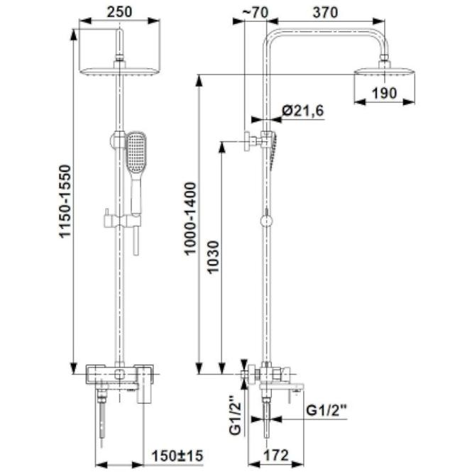 Logon sprchovo-vanovy system s funkcia dažďovej sprchy s mechanickou miešačom