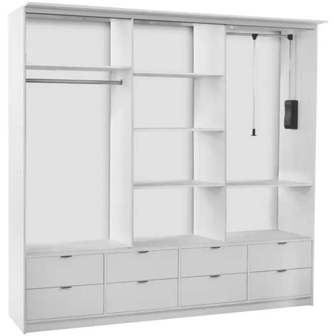 Skriňa s posuvnými dverami Malaga so zrkadlom 200 cm – biela/artisan, dvojdverová, zásuvky,2