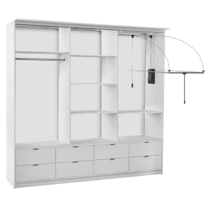 Skriňa s posuvnými dverami Malaga so zrkadlom 250 cm – biela/artisan, trojdverová, zásuvky