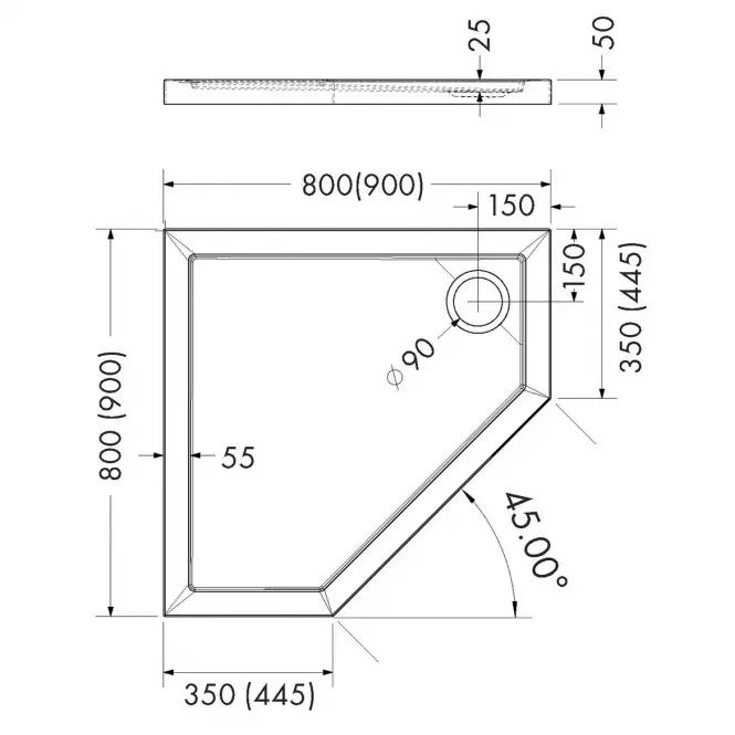 Päťuholníková vanička Espera Aqm2398cst 90x90x5 čierna