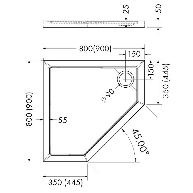 Päťuholníková vanička Espera Aqm2398cst 90x90x5 čierna