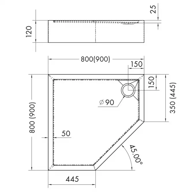 Päťuholníková vanička Espera Plus Aqm2698cst 90x90x12 čierna,2
