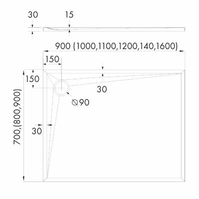 Rohová vanička AQM12465CST 80X100X3 čierna