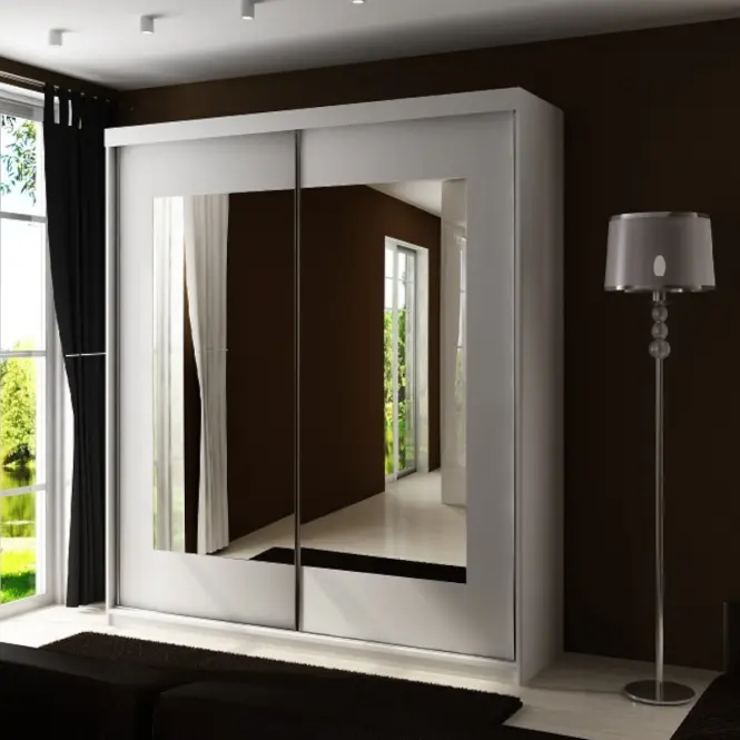 Skriňa s posuvnými dverami Top 6 150cm so zrkadlom – biela, dvojdverová