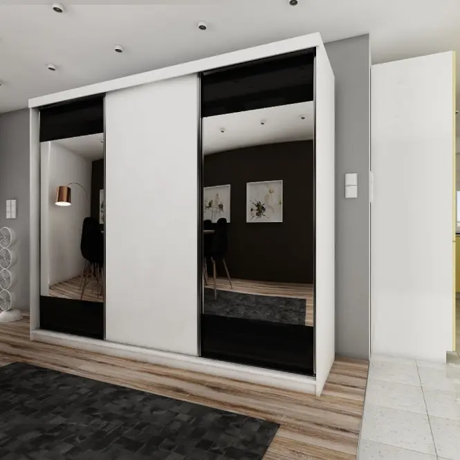 Skriňa s posuvnými dverami Top 34 250cm so zrkadlom – biela, trojdverová