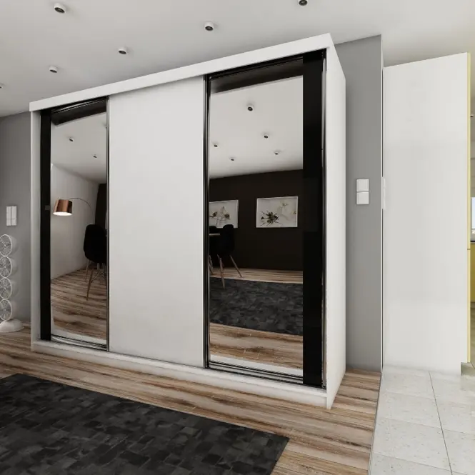 Skriňa s posuvnými dverami Top 35 250cm so zrkadlom – biela, trojdverová
