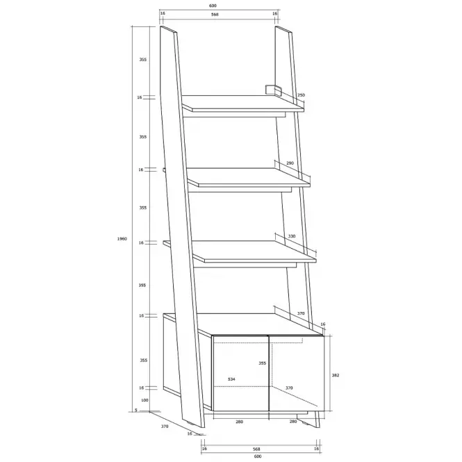 Regál Rack 60-1D Biely/čierna