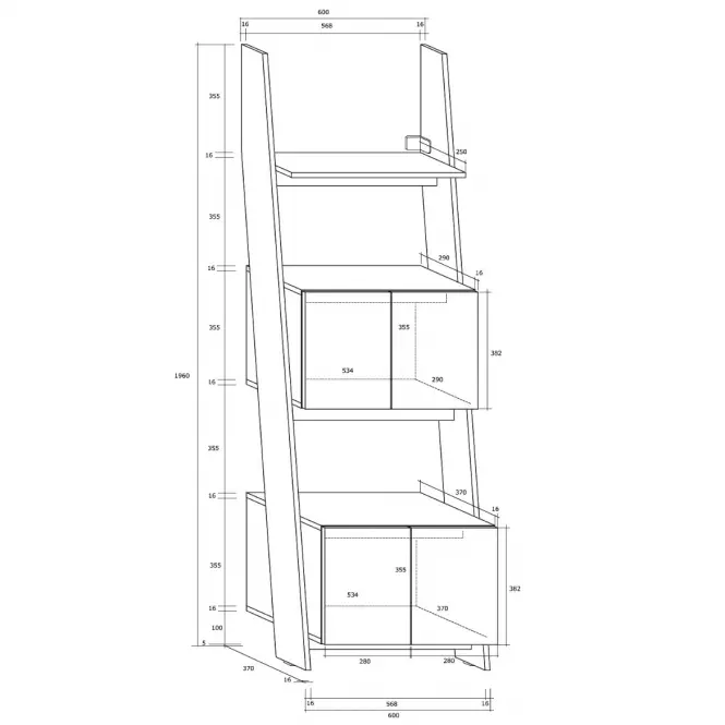 Regál Rack 60-2D Biely/čierna,2