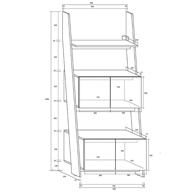 Regál Rack 80-2D Biely/čierna