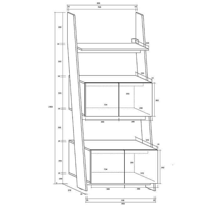 Regál Rack 80-2D Biely/čierna