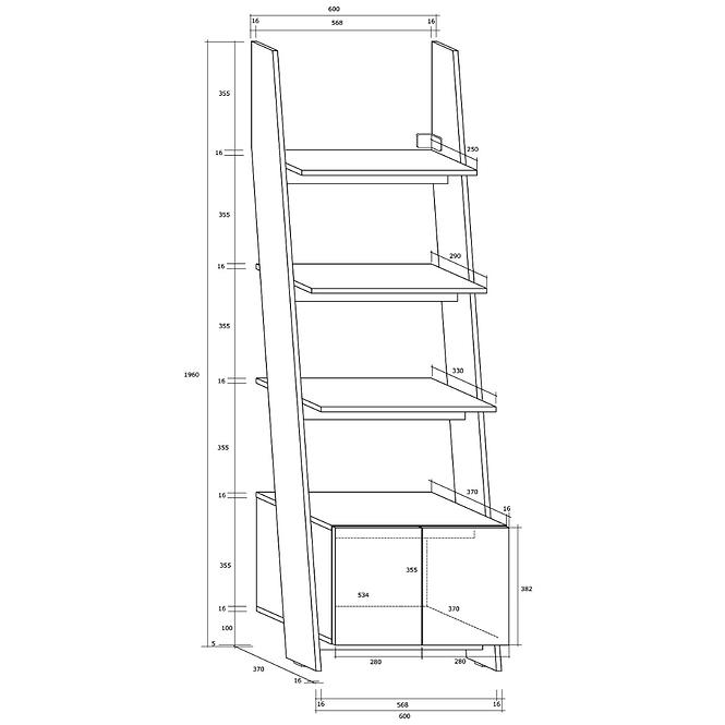 Regál Rack 60-1D sonoma/Biely lesk