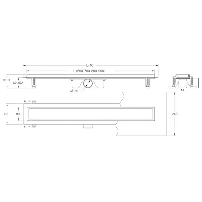 Odvodnenie líniové Reverzibilné Duplex čierna  ABS+Inox 700