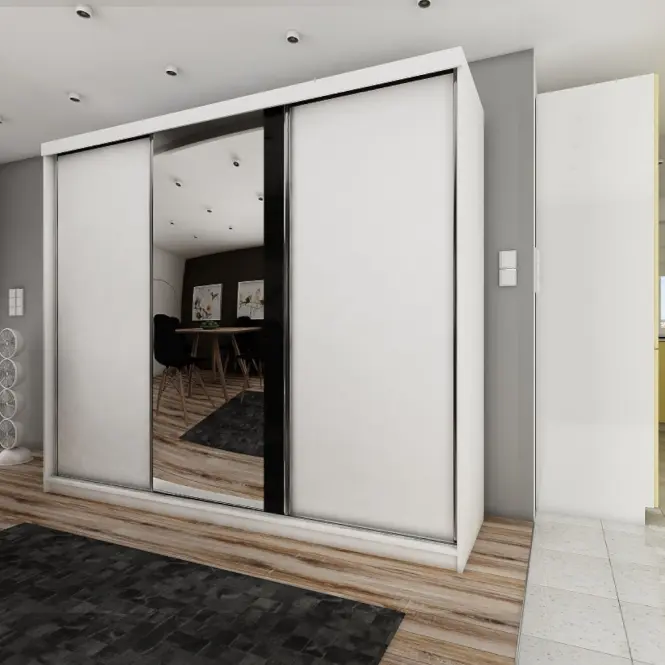 Skriňa s posuvnými dverami Top 31 250cm so zrkadlom – biela, trojdverová