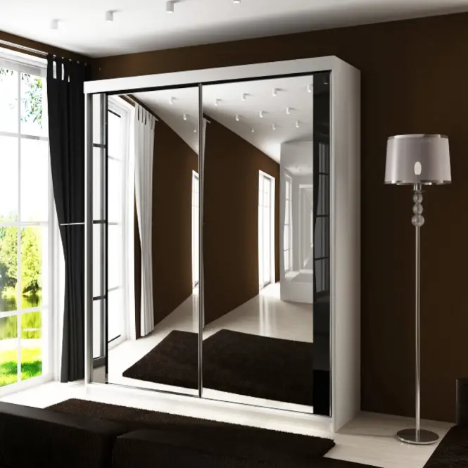 Skriňa s posuvnými dverami Top 30 150cm so zrkadlom – biela, dvojdverová