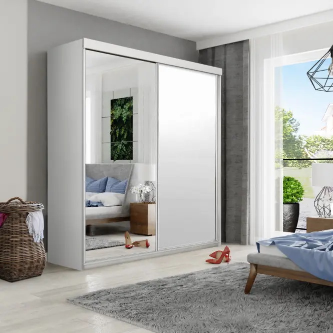 Skriňa s posuvnými dverami Top 23 200cm so zrkadlom – biela, dvojdverová