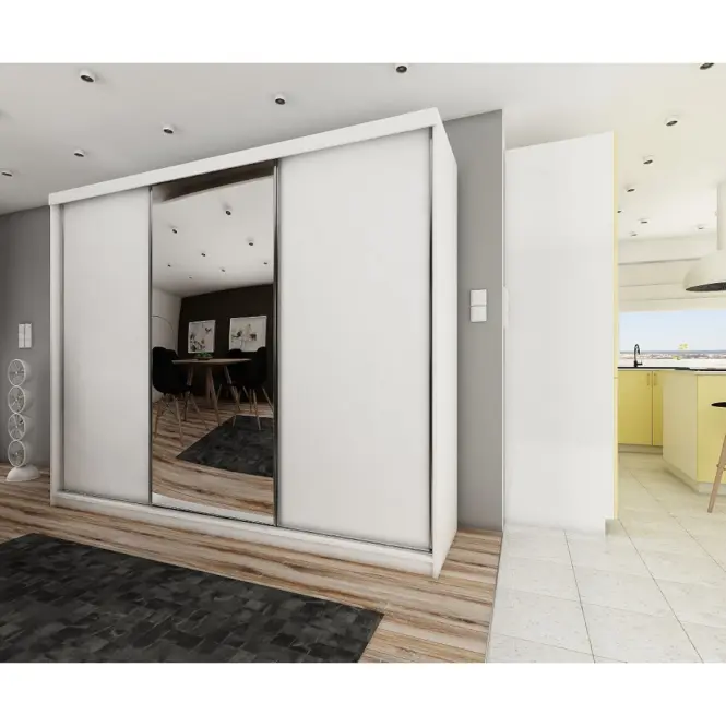 Skriňa s posuvnými dverami Top 23 250cm so zrkadlom – biela, trojdverová