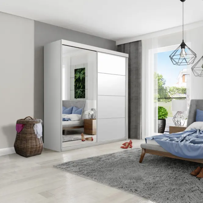 Skriňa s posuvnými dverami Top 23 plus 150cm so zrkadlom – biela, dvojdverová