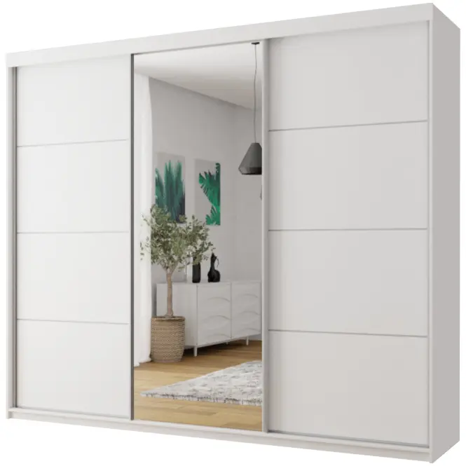 Skriňa s posuvnými dverami Top 23 plus 250cm so zrkadlom – biela, trojdverová