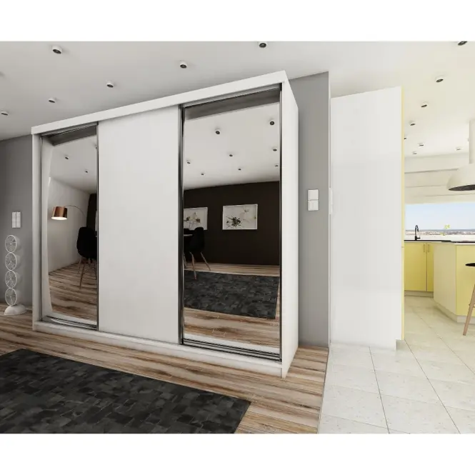 Skriňa s posuvnými dverami Top 24 250cm so zrkadlom – biela, trojdverová