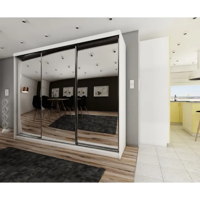 Skriňa s posuvnými dverami Top 21 250cm so zrkadlom – biela, trojdverová