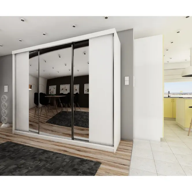 Skriňa s posuvnými dverami Top 18 250cm so zrkadlom – biela, trojdverová,3
