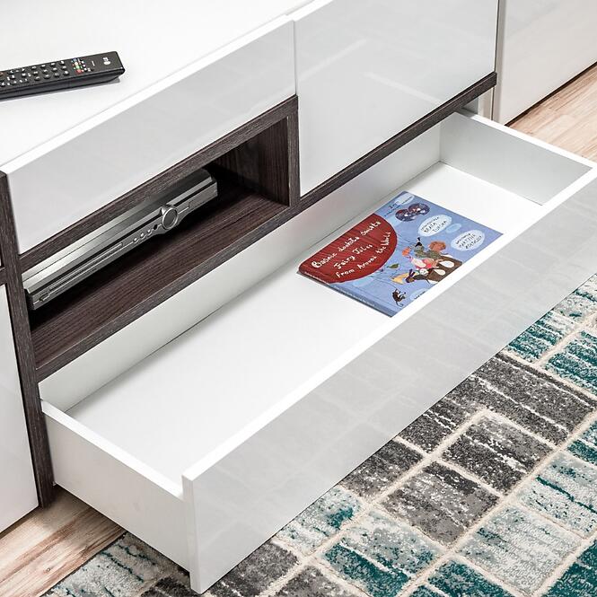 Vysoká vitrína Cross biela/perla Elm,12