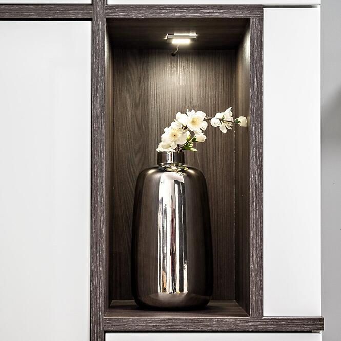 Vysoká vitrína Cross biela/perla Elm,5