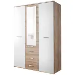Skriňa Dino 135 cm so zrkadlom – sonoma/biela, trojdverová, zásuvky