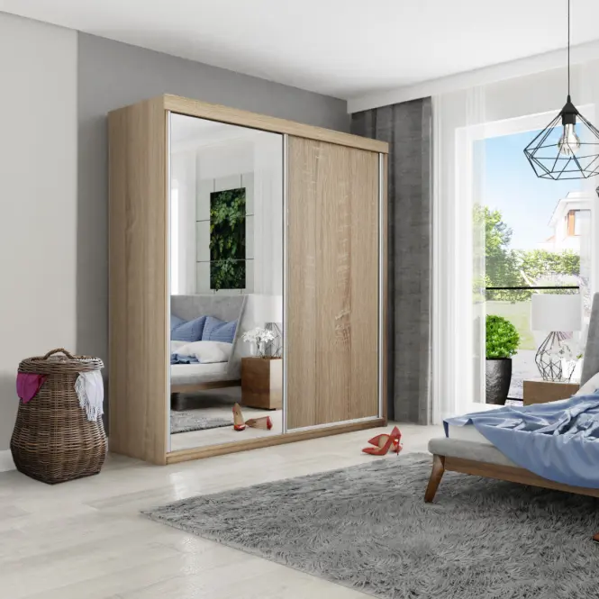 Skriňa s posuvnými dverami Top 23 150cm so zrkadlom – dub sonoma, dvojdverová