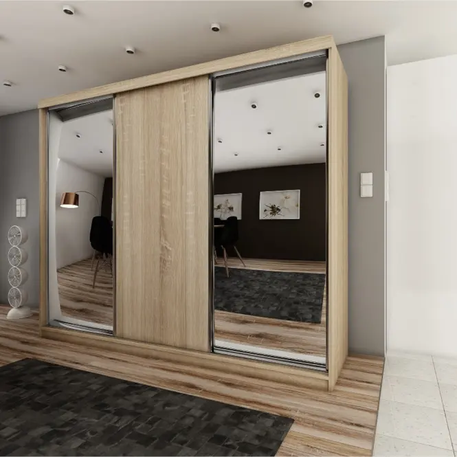 Skriňa s posuvnými dverami Top 24 250cm so zrkadlom – dub sonoma, trojdverová