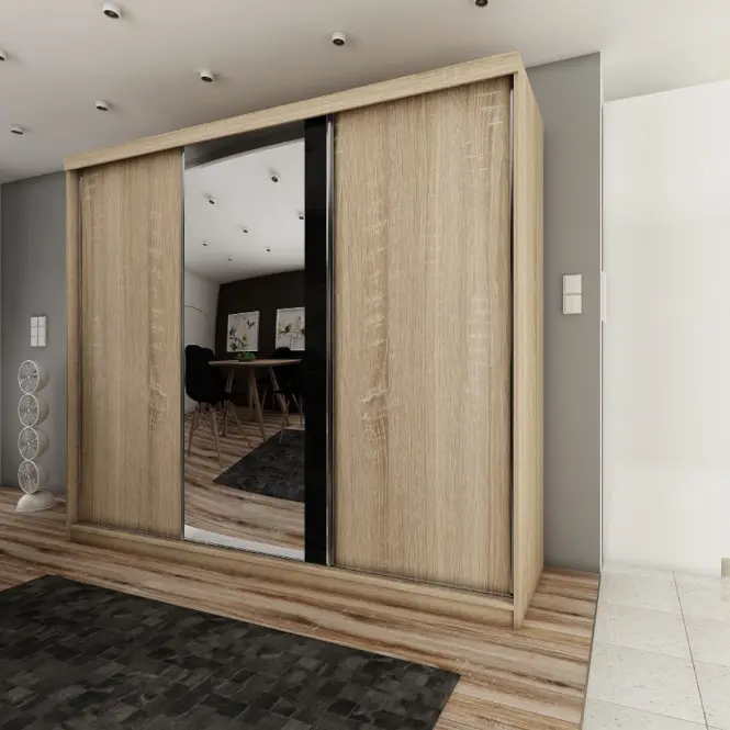 Skriňa s posuvnými dverami Top 31 250cm so zrkadlom – dub sonoma, trojdverová