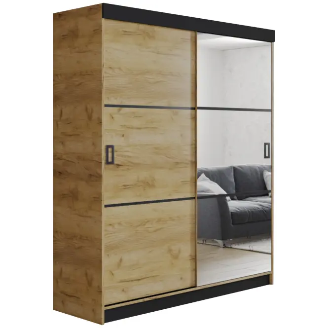 Skriňa s posuvnými dverami Retro 3L 138 cm so zrkadlom – dub craft zlatý, dvojdverová