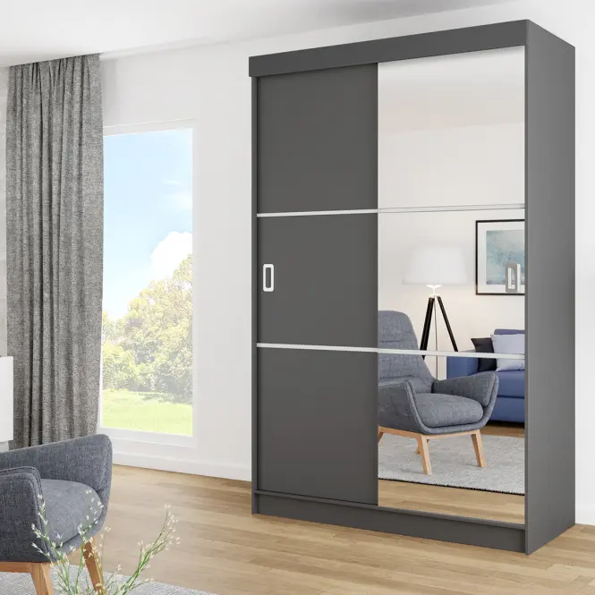 Skriňa s posuvnými dverami Bill 3L 138 cm so zrkadlom – grafit, dvojdverová