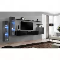Obývacia stena Switch Sklo +LED XI Grafit/čierna