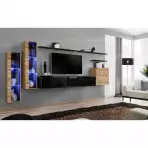 Obývacia stena Switch Sklo +LED XI Wotan/čierna