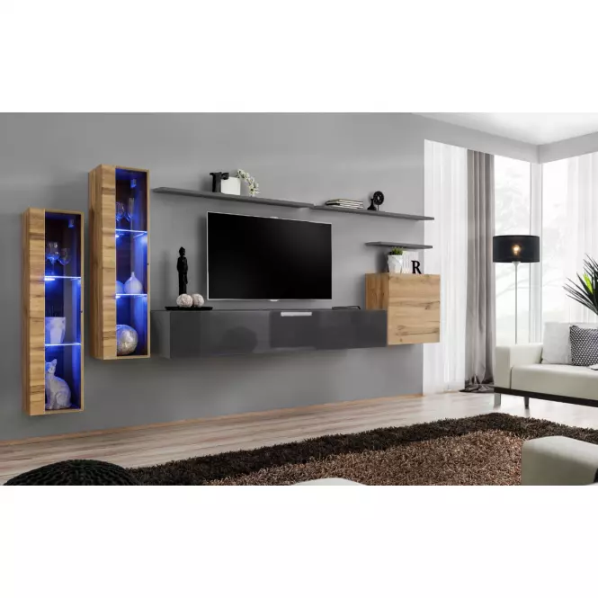 Obývacia stena Switch Sklo +LED XI Wotan/Grafit