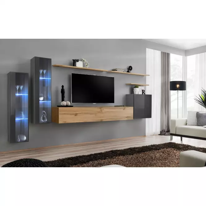 Obývacia stena Switch Sklo +LED XI Grafit/Wotan