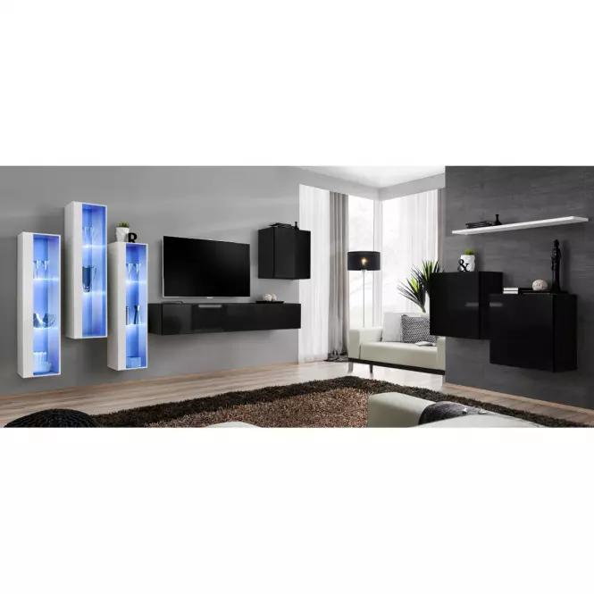 Obývacia stena Switch Sklo +LED XIII Biely/čierna
