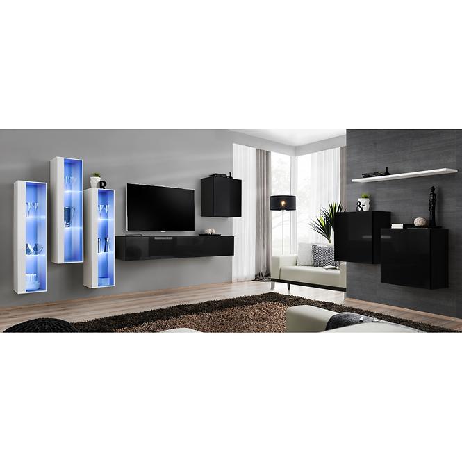 Obývacia stena Switch Sklo +LED XIII Biely/čierna