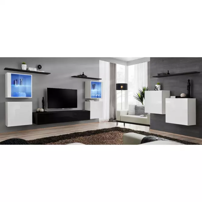 Obývacia stena Switch Sklo +LED XIV Biely/čierna