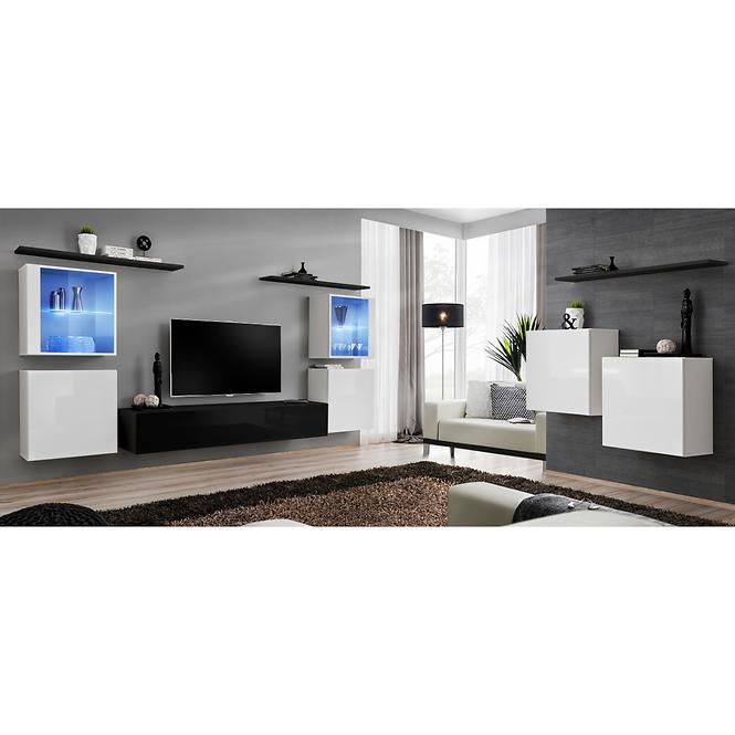 Obývacia stena Switch Sklo +LED XIV Biely/čierna