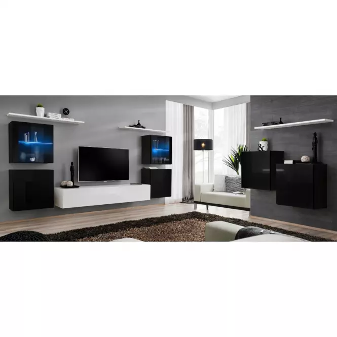 Obývacia stena Switch Sklo +LED XIV čierna /Biely