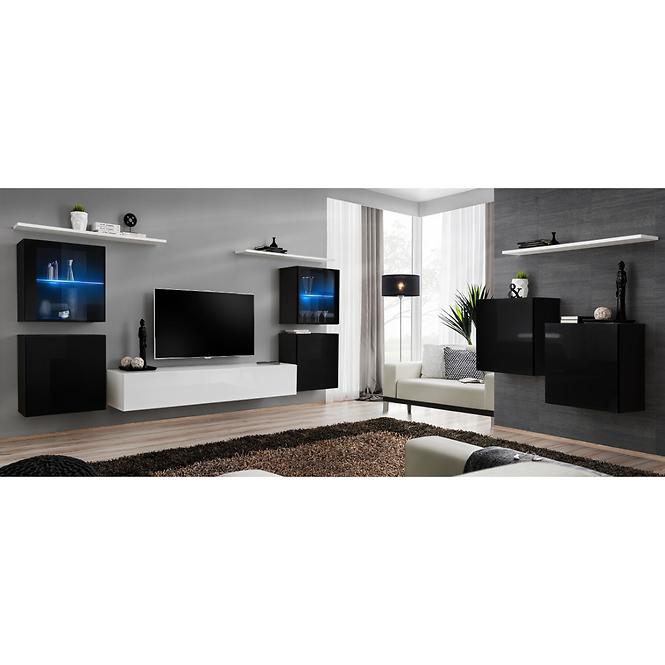 Obývacia stena Switch Sklo +LED XIV čierna /Biely