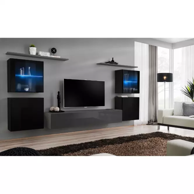 Obývacia stena Switch Sklo +LED XIV čierna /Grafit