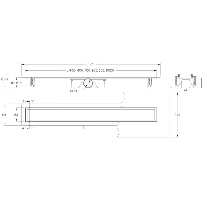 Odtokový žľab Reverzibilné Duplex Inox Dlaž / satén 900