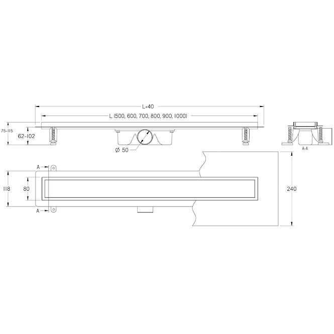 Odtokový žľab Reverzibilné Duplex Inox Dlaž / satén 900