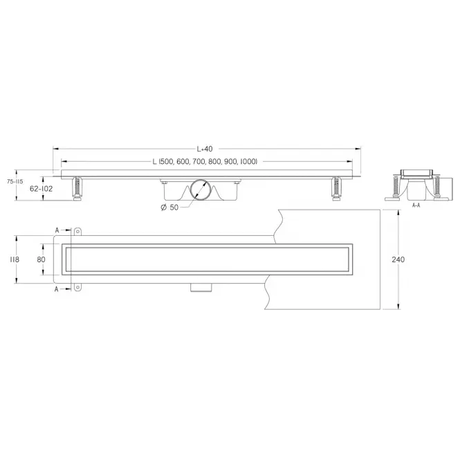 Odtokový žľab Fala Inox 1000,2
