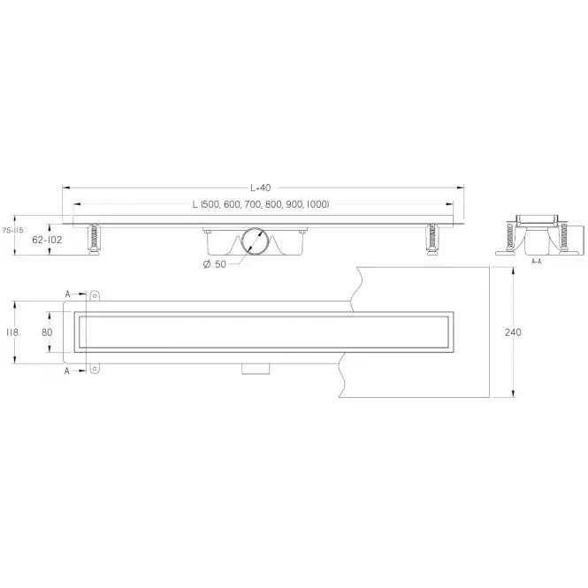 Odtokový žľab Pruhy Inox 800
