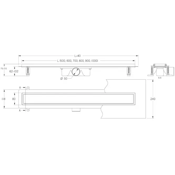 Odtokový žľab Inox čierne sklo 500,2