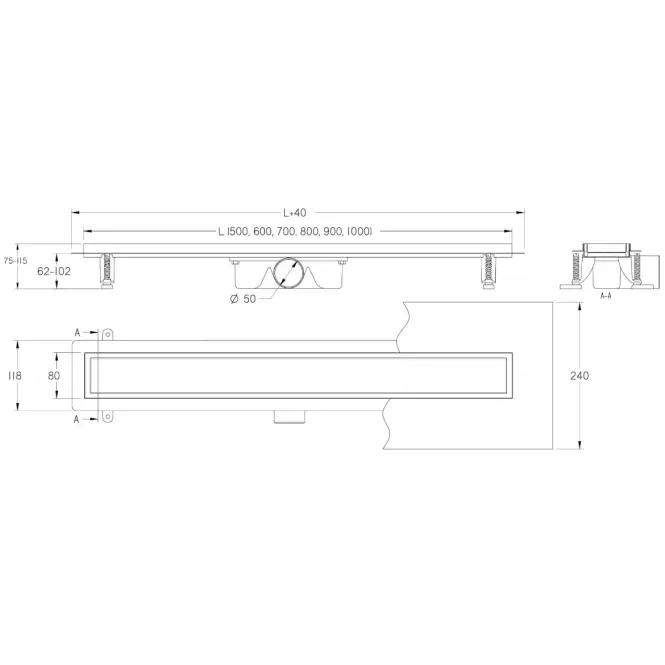 Odtokový žľab Inox Biele sklo 500